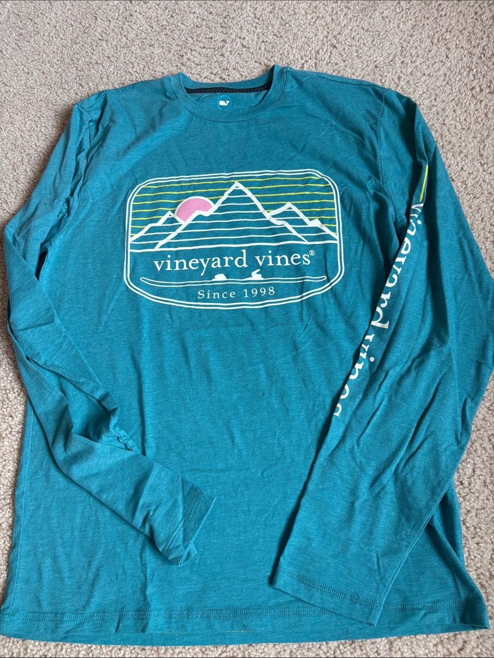 Vineyard Vines Teal Mountain Graphic Long Sleeve Tee